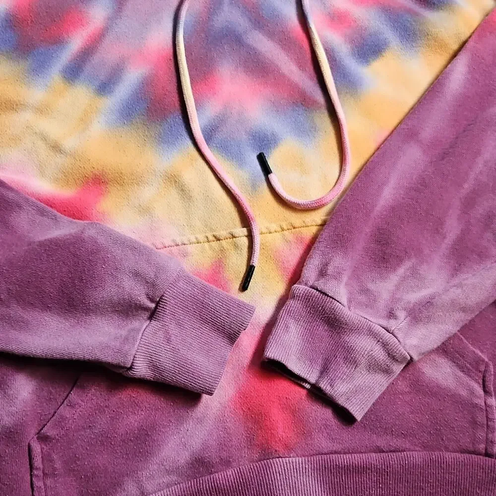 Wild Fable Tie-Dye Pullover Hoodie M 100% Cotton Purple Blue Yellow Red - Picture 4 of 9